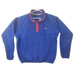 Patagonia Synchilla Snap-T Fleece Pullover Blue Red Vintage Large Canada 90s